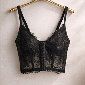 Elsie Black Lace Bustier Corset Crop Top XL Sheer Lace Bralette Sexy
